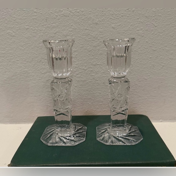 Vintage 24% Lead Hand Cut Crystal Imperial Polish Candlestick Holders (Pair) - Picture 1 of 9